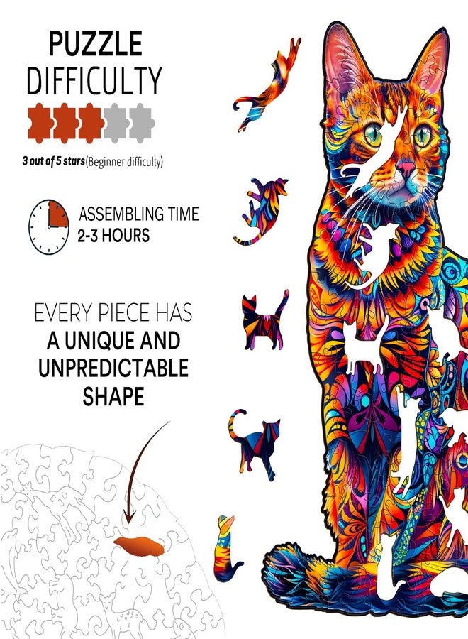 Jigfoxy Wooden Puzzle for Adults, Cat Wooden Jigsaw Puzzles for Adults, Unique Animal Shape Wood Cut Puzzles for Family Friend Puzzle Lovers(L-13.3 * 9in-175pcs) - Image 3
